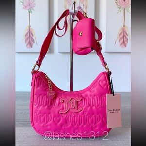 Juicy Couture Hot Pink Quilted Crossbody Shoulder Bag with Mini Pouch